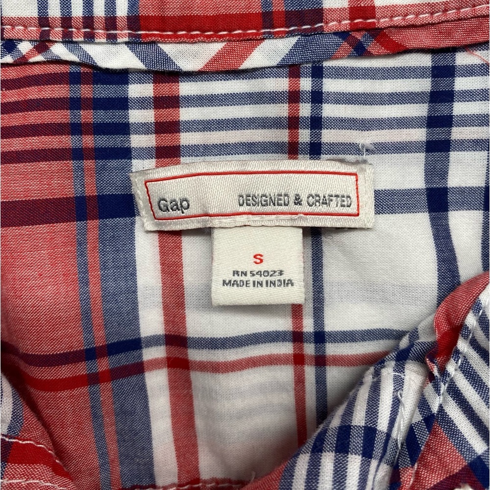 GAP Red, White, & Blue Plaid Casual Lightweight Cotton Half Button Shirt Small L - Picture 6 of 7